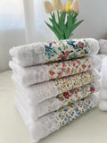 NNEDSZ 2 PCS Navy Blue Floral 100% Cotton Solid Color Thickened Adult Face Towel with Floral Soft Texture - 35 x 75cm