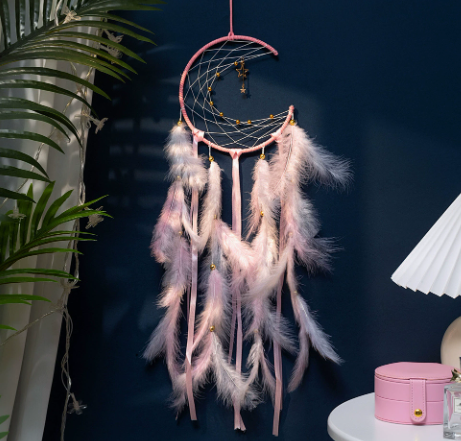 NNEDSZ Pink 2 PCS Mystic Moon Dreamcatcher Wind Chime Pendant - Elegant Lunar Design with Soothing Tones