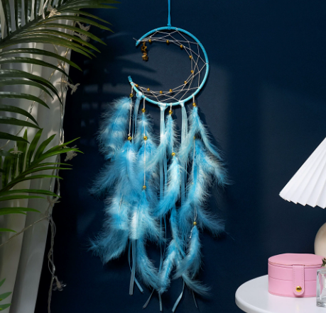 NNEDSZ Blue 2 PCS Mystic Moon Dreamcatcher Wind Chime Pendant - Elegant Lunar Design with Soothing Tones