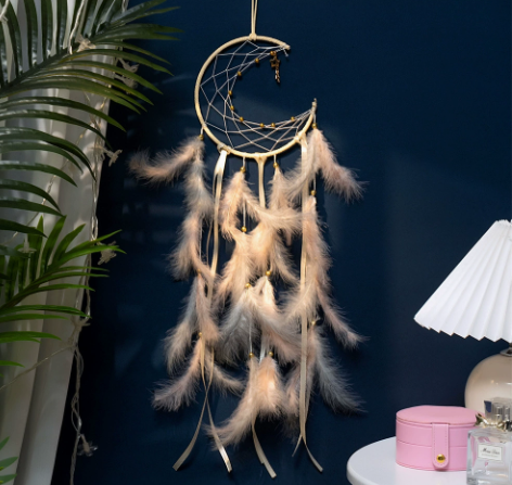 NNEDSZ Light Yellow 2 PCS Mystic Moon Dreamcatcher Wind Chime Pendant - Elegant Lunar Design with Soothing Tones