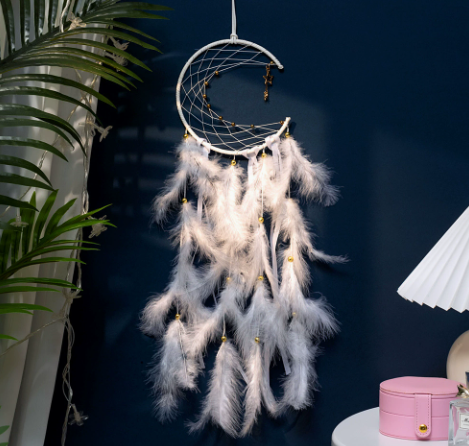 NNEDSZ White 2 PCS Mystic Moon Dreamcatcher Wind Chime Pendant - Elegant Lunar Design with Soothing Tones