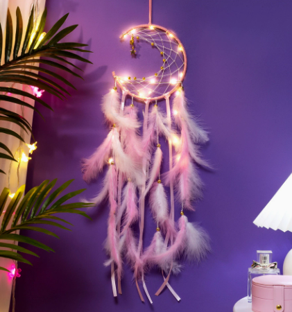 NNEDSZ Pink With light 2 PCS Mystic Moon Dreamcatcher Wind Chime Pendant - Elegant Lunar Design with Soothing Tones
