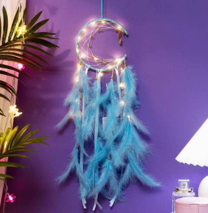 NNEDSZ Blue With light 2 PCS Mystic Moon Dreamcatcher Wind Chime Pendant - Elegant Lunar Design with Soothing Tones
