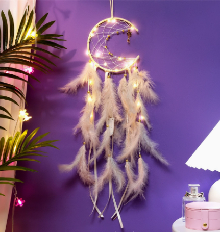 NNEDSZ Light Yellow With light 2 PCS Mystic Moon Dreamcatcher Wind Chime Pendant - Elegant Lunar Design with Soothing Tones