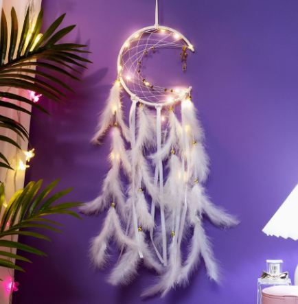 NNEDSZ White With light 2 PCS Mystic Moon Dreamcatcher Wind Chime Pendant - Elegant Lunar Design with Soothing Tones