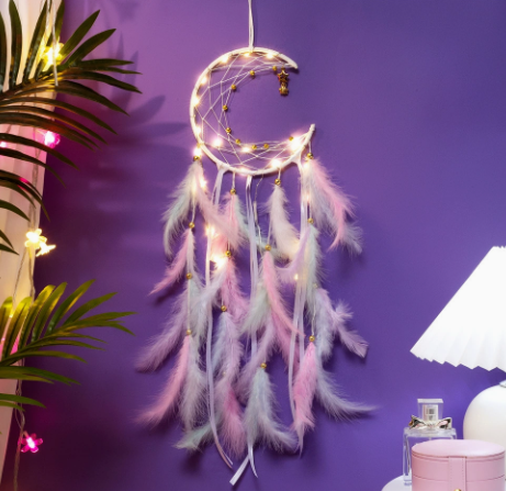 NNEDSZ Multicolor With light 2 PCS Mystic Moon Dreamcatcher Wind Chime Pendant - Elegant Lunar Design with Soothing Tones