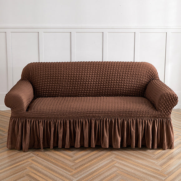 NNEDSZ Light Coffee Single Sofa Bubble Gauze Sofa Cover with Skirt - Full Elastic Dustproof Single Seater 90-140cm
