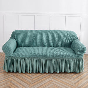 NNEDSZ Blue-green Single Sofa Bubble Gauze Sofa Cover with Skirt - Full Elastic Dustproof Single Seater 90-140cm