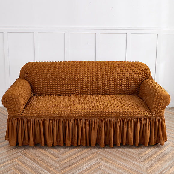 NNEDSZ Mustard Yellow Single Sofa Bubble Gauze Sofa Cover with Skirt - Full Elastic Dustproof Single Seater 90-140cm