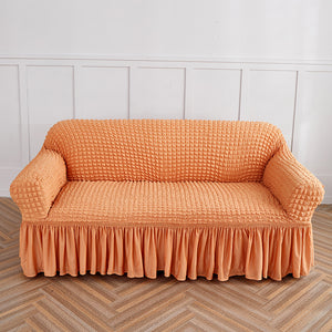 NNEDSZ Orange Single Sofa Bubble Gauze Sofa Cover with Skirt - Full Elastic Dustproof Single Seater 90-140cm