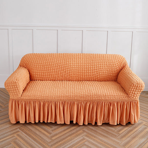 NNEDSZ Orange Single Sofa Bubble Gauze Sofa Cover with Skirt - Full Elastic Dustproof Single Seater 90-140cm