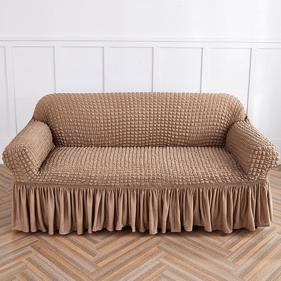 NNEDSZ Light Tan Single Sofa Bubble Gauze Sofa Cover with Skirt - Full Elastic Dustproof Single Seater 90-140cm