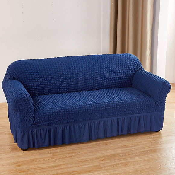 NNEDSZ Navy Blue Single Sofa Bubble Gauze Sofa Cover with Skirt - Full Elastic Dustproof Single Seater 90-140cm