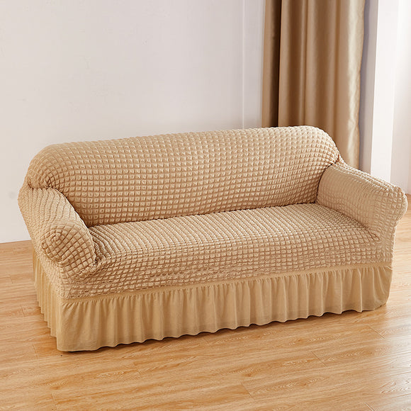 NNEDSZ Beige Single Sofa Bubble Gauze Sofa Cover with Skirt - Full Elastic Dustproof Single Seater 90-140cm