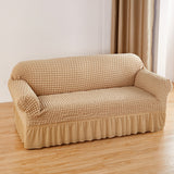 NNEDSZ Beige Single Sofa Bubble Gauze Sofa Cover with Skirt - Full Elastic Dustproof Single Seater 90-140cm
