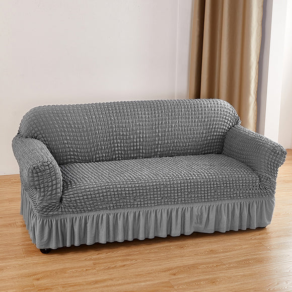 NNEDSZ Silver-grey Single Sofa Bubble Gauze Sofa Cover with Skirt - Full Elastic Dustproof Single Seater 90-140cm
