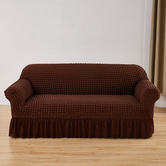 NNEDSZ Dark-coffee Single Sofa Bubble Gauze Sofa Cover with Skirt - Full Elastic Dustproof Single Seater 90-140cm
