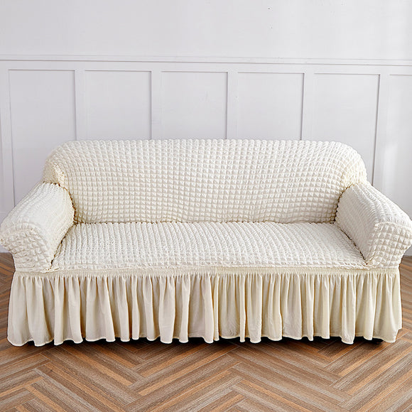 NNEDSZ White Single Sofa Bubble Gauze Sofa Cover with Skirt - Full Elastic Dustproof Single Seater 90-140cm