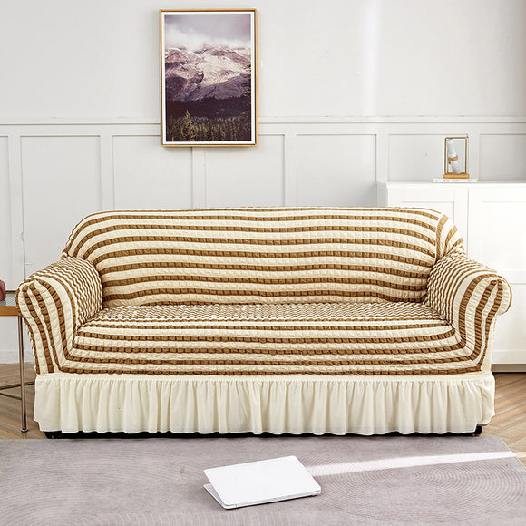 NNEDSZ Beige-coffee Single Sofa Bubble Gauze Sofa Cover with Skirt - Full Elastic Dustproof Single Seater 90-140cm
