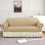 NNEDSZ Beige-coffee Single Sofa Bubble Gauze Sofa Cover with Skirt - Full Elastic Dustproof Single Seater 90-140cm