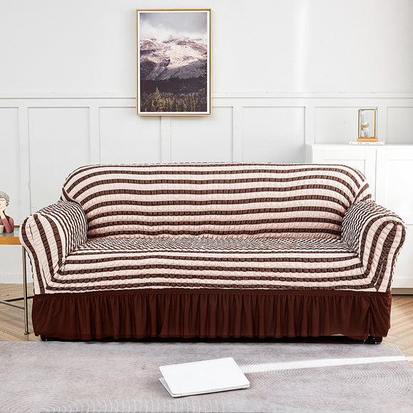 NNEDSZ Pink-coffee Single Sofa Bubble Gauze Sofa Cover with Skirt - Full Elastic Dustproof Single Seater 90-140cm