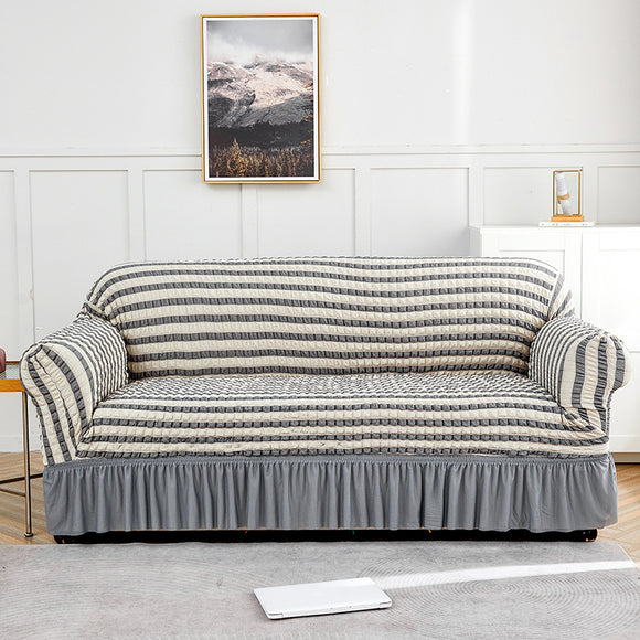 NNEDSZ Grey-white Single Sofa Bubble Gauze Sofa Cover with Skirt - Full Elastic Dustproof Single Seater 90-140cm