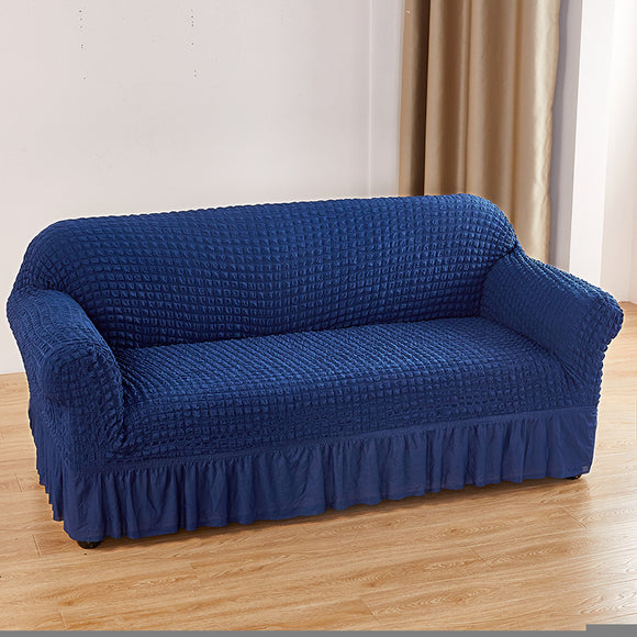 NNEDSZ Navy Blue Double Sofa Bubble Gauze Sofa Cover with Skirt - Full Elastic Dustproof Double Seater 145-185cm