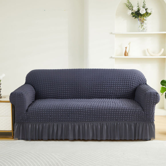 NNEDSZ Dark Grey Three-person Sofa Bubble Gauze Sofa Cover with Skirt - Full Elastic Dustproof Three-person Seater 190-230cm