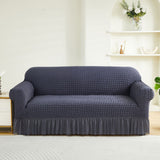 NNEDSZ Dark Grey Three-person Sofa Bubble Gauze Sofa Cover with Skirt - Full Elastic Dustproof Three-person Seater 190-230cm