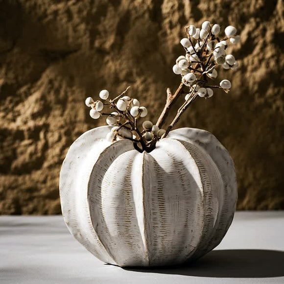 NNEDSZ Elegant White Ceramic Pumpkin-Shaped Vase – Modern Decorative Home Accent for Table Centerpiece