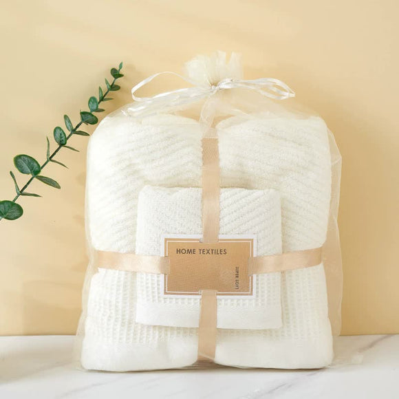 NNEDSZ Beige Solid Color Diagonal Stripe Towel Set – Luxurious Bath and Hand Towels for Home Use Bath towel 140*70cm, face towel 75*35cm