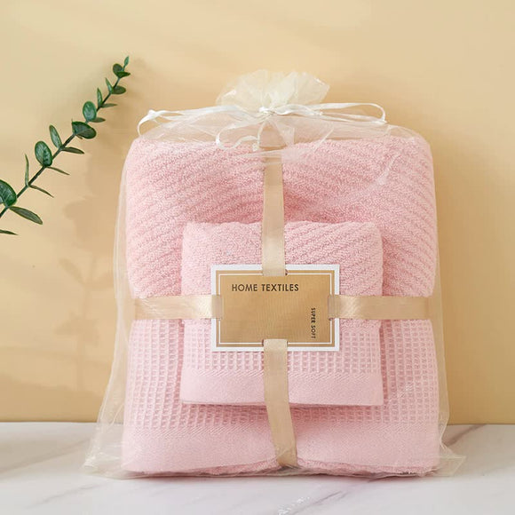 NNEDSZ Pink Solid Color Diagonal Stripe Towel Set-Luxurious Bath and Hand Towels for Home Use Bath towel 140*70cm, face towel 75*35cm