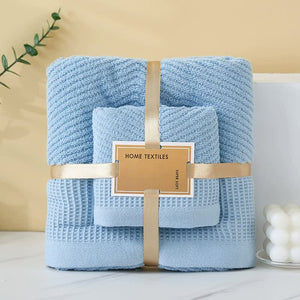 NNEDSZ Blue Solid Color Diagonal Stripe Towel Set - Luxurious Bath and Hand Towels for Home Use Bath towel 140*70cm, face towel 75*35cm