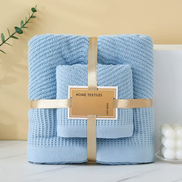 NNEDSZ Blue Solid Color Diagonal Stripe Towel Set - Luxurious Bath and Hand Towels for Home Use Bath towel 140*70cm, face towel 75*35cm