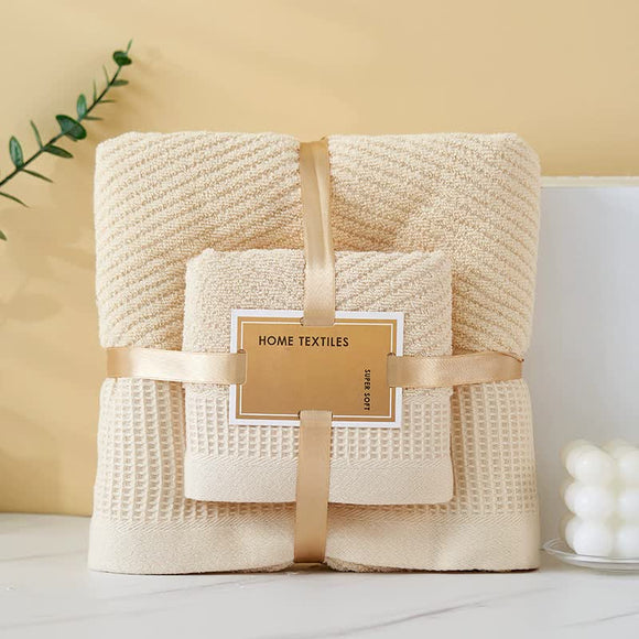 NNEDSZ Camel Solid Color Diagonal Stripe Towel Set- Luxurious Bath and Hand Towels for Home Use Bath towel 140*70cm, face towel 75*35cm