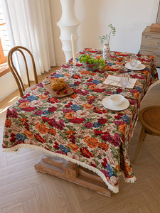 NNEDSZ Floral Cotton Linen Tablecloth | Vintage Style Country Garden Design, 90x90cm