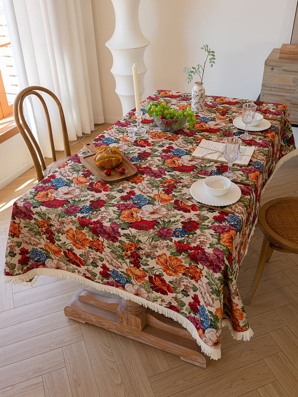 NNEDSZ Floral Cotton Linen Tablecloth | Vintage Style Country Garden Design, 90x90cm