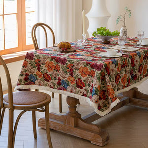 NNEDSZ Floral Cotton Linen Tablecloth | Vintage Style Country Garden Design, 90*140cm