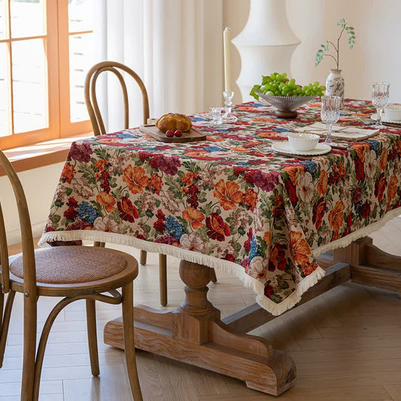 NNEDSZ Floral Cotton Linen Tablecloth | Vintage Style Country Garden Design, 90*140cm