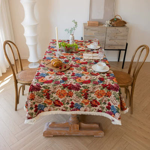 NNEDSZ Floral Cotton Linen Tablecloth | Vintage Style Country Garden Design, 120*120cm