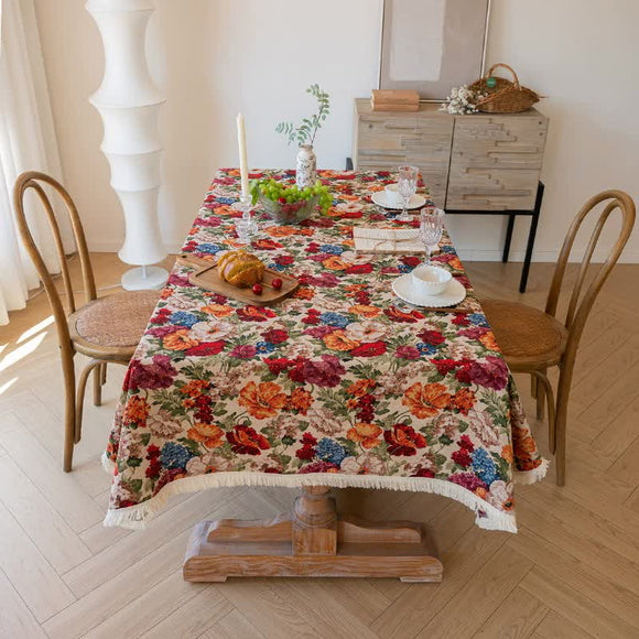 NNEDSZ Floral Cotton Linen Tablecloth | Vintage Style Country Garden Design, 120*120cm