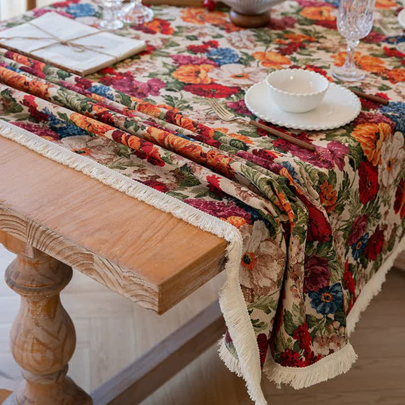 NNEDSZ Floral Cotton Linen Tablecloth | Vintage Style Country Garden Design, 140*140cm