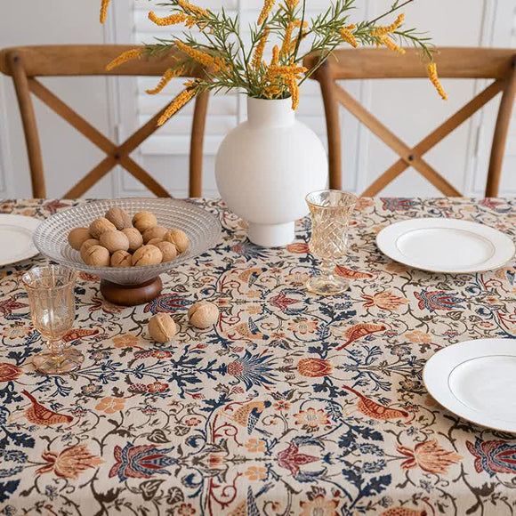NNEDSZ Floral Vintage Bird Tassel Tablecloth | Vintage Cotton and Linen Jacquard Tablecloth, 90*140cm