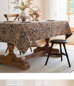 NNEDSZ Floral Vintage Bird Tassel Tablecloth | Vintage Cotton and Linen Jacquard Tablecloth, 120*160cm
