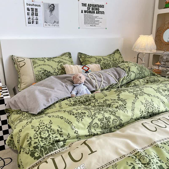NNEDSZ Green Floral 4-Piece Bedding Set - Soft and Lovely Bed Sheets (Quilt 150x200cm, Flat Sheet 200x230cm, Pillowcase 48x47cm)