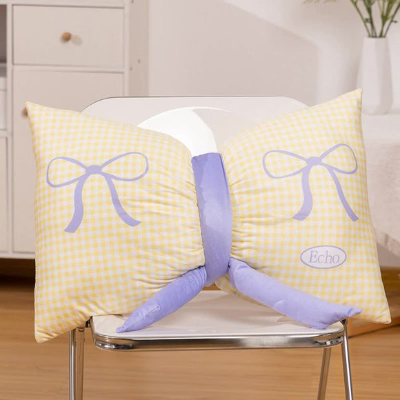 NNEDSZ Yellow Cute Butterfly Knot Pillow | Soft Bed & Seat Cushion, Decorative Throw Pillow for Home & Car 65x40cm
