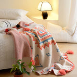 NNEDSZ Orange Bohemian Geometric Tassel Throw Blanket - Soft Cotton Blend for Bedroom, Living Room, and Sofa 150x200cm