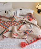 NNEDSZ Orange Bohemian Geometric Tassel Throw Blanket - Soft Cotton Blend for Bedroom, Living Room, and Sofa 150x200cm
