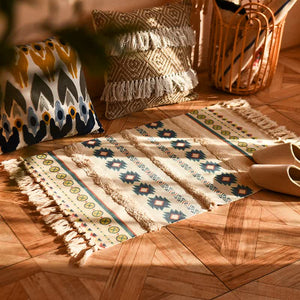 NNEDSZ Handwoven Cotton Tassel Floor Rug for Bedroom or Living Room|Soft, Modern Geometric Design,60x90cm