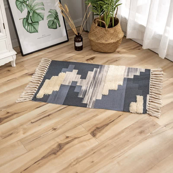 NNEDSZ Handwoven Cotton Tassel Floor Rug for Bedroom or Living Room|Soft, Modern Geometric Design,60x90cm